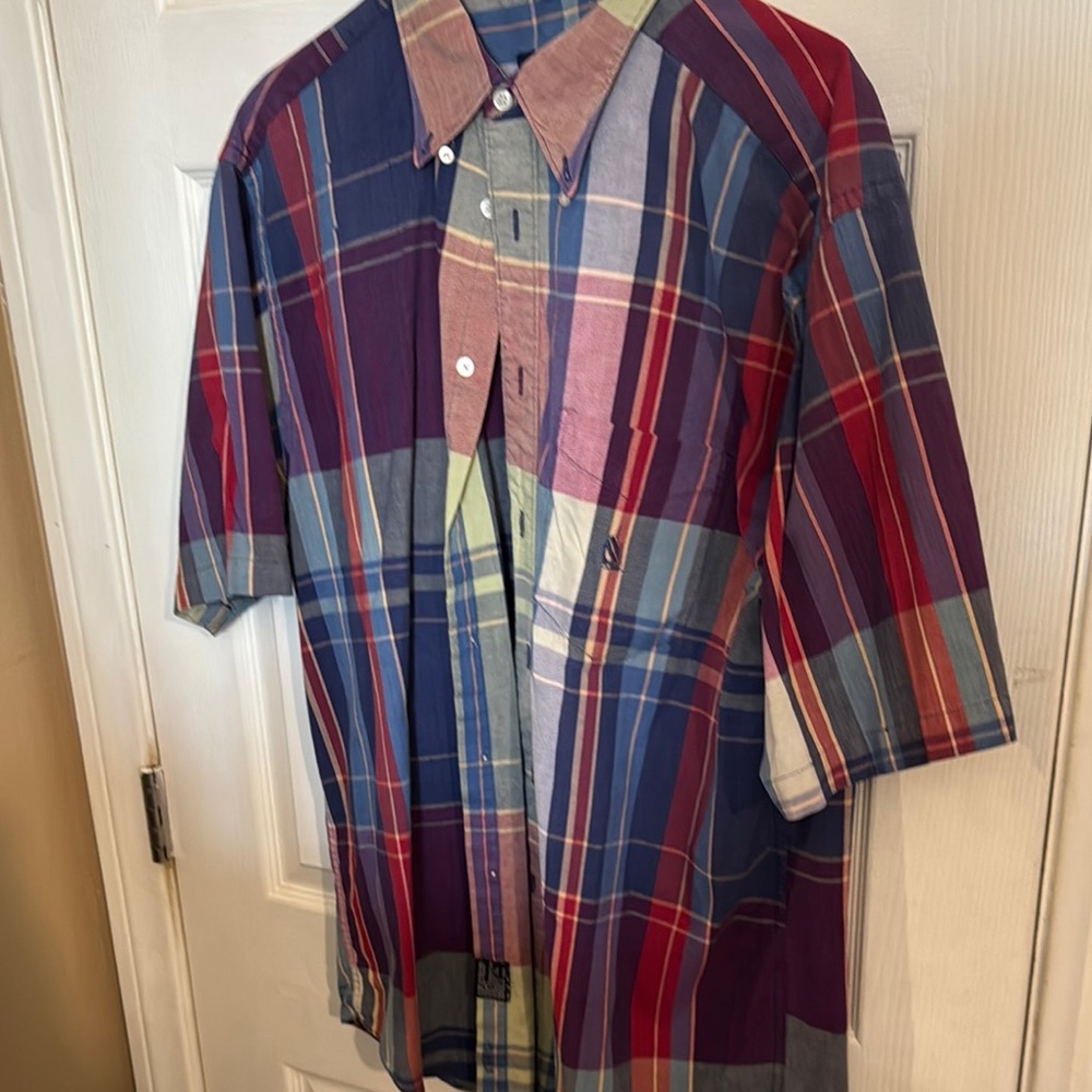 Nautica Red and Blue Casual Button Down Shirt